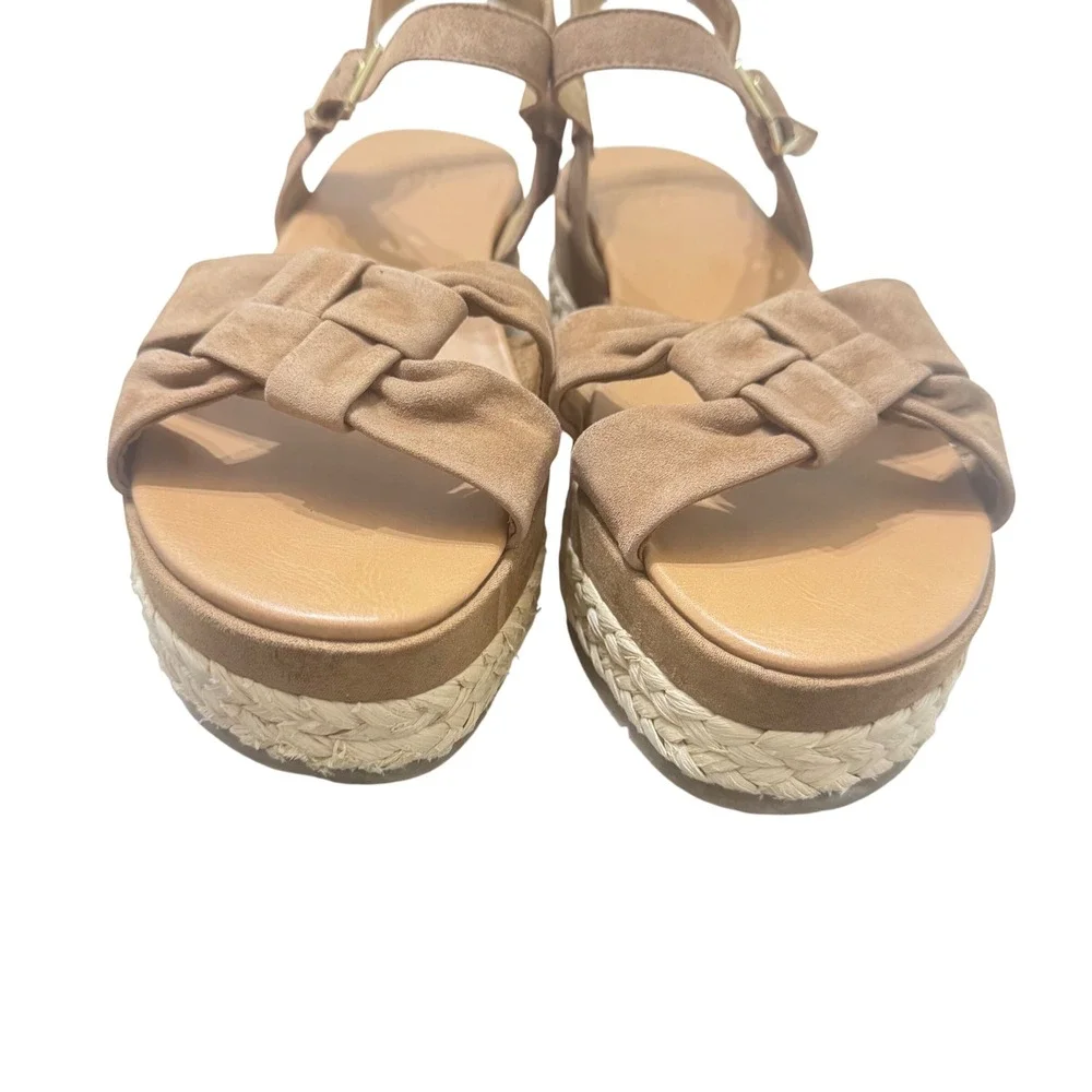 UGG Women Neusch‎ Espadrille Platform Sandals Tan Suede Knot Detail Size 11